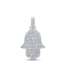 Load image into Gallery viewer, 10kt White Gold Baguette Diamond Hamsa Charm Pendant for Men - 7/8 Cttw - Splendid Jewellery