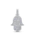 10kt White Gold Baguette Diamond Hamsa Charm Pendant for Men - 7/8 Cttw - Splendid Jewellery