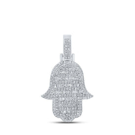 10kt White Gold Baguette Diamond Hamsa Charm Pendant for Men - 7/8 Cttw - Splendid Jewellery