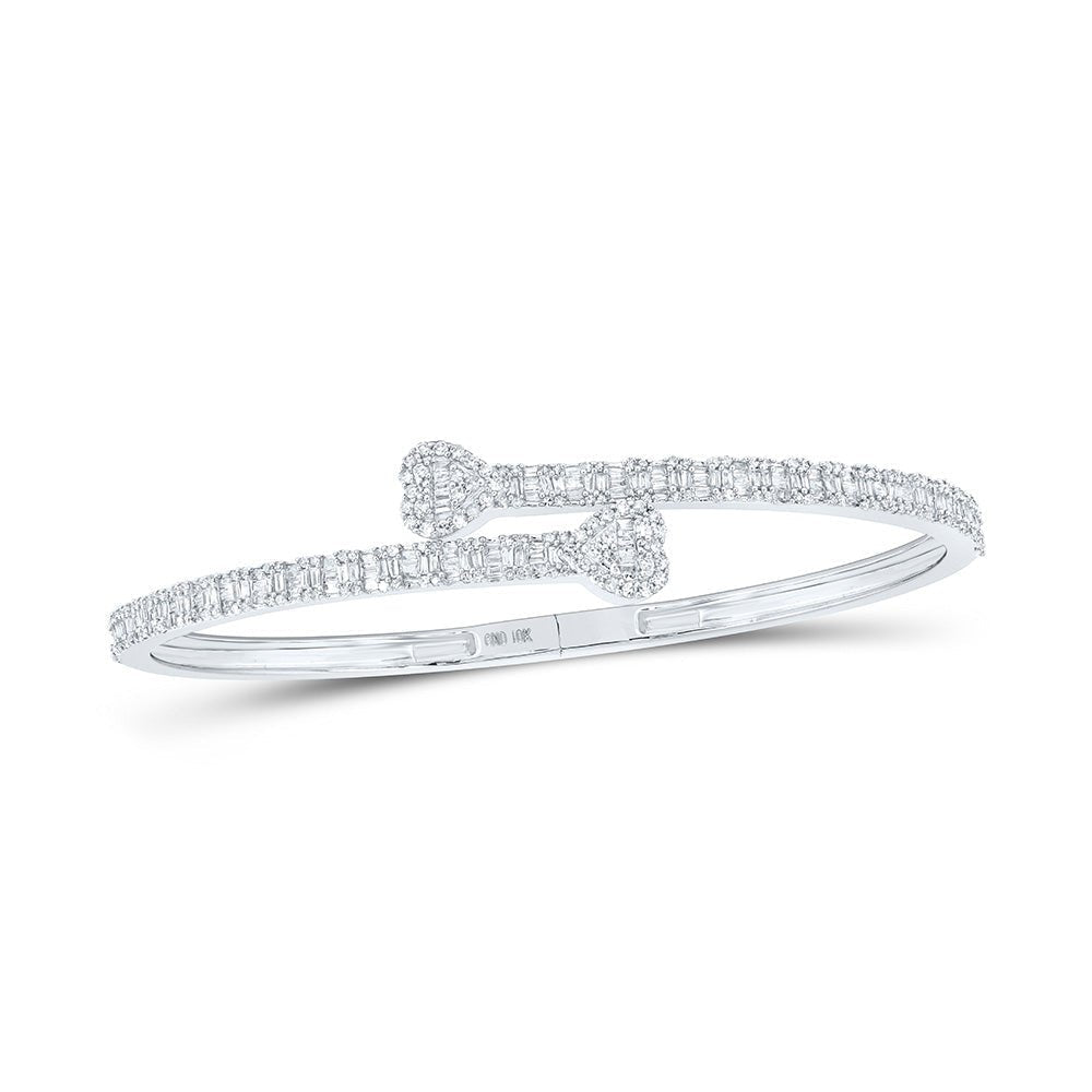 10kt White Gold Baguette Diamond Heart Cuff Bracelet - 1 - 1/2 Cttw - Splendid Jewellery