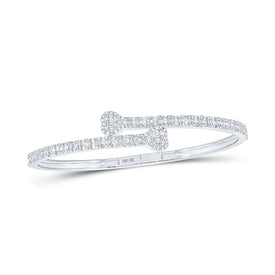10kt White Gold Baguette Diamond Heart Cuff Bracelet - 1 - 1/2 Cttw - Splendid Jewellery