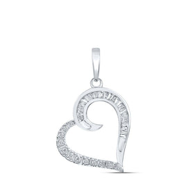10kt White Gold Baguette Diamond Heart Pendant - A Mesmerizing Symbol of Love and Elegance - Splendid Jewellery