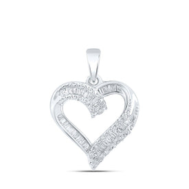 10kt White Gold Baguette Diamond Heart Pendant | Sparkling Love Symbol Necklace - Splendid Jewellery