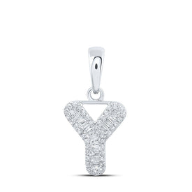 10kt White Gold Baguette Diamond Initial Letter Pendant - Personalized Elegance - Splendid Jewellery