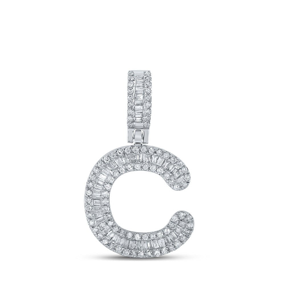 10kt White Gold Baguette Diamond Initial Pendant - Men's Splendor - Splendid Jewellery