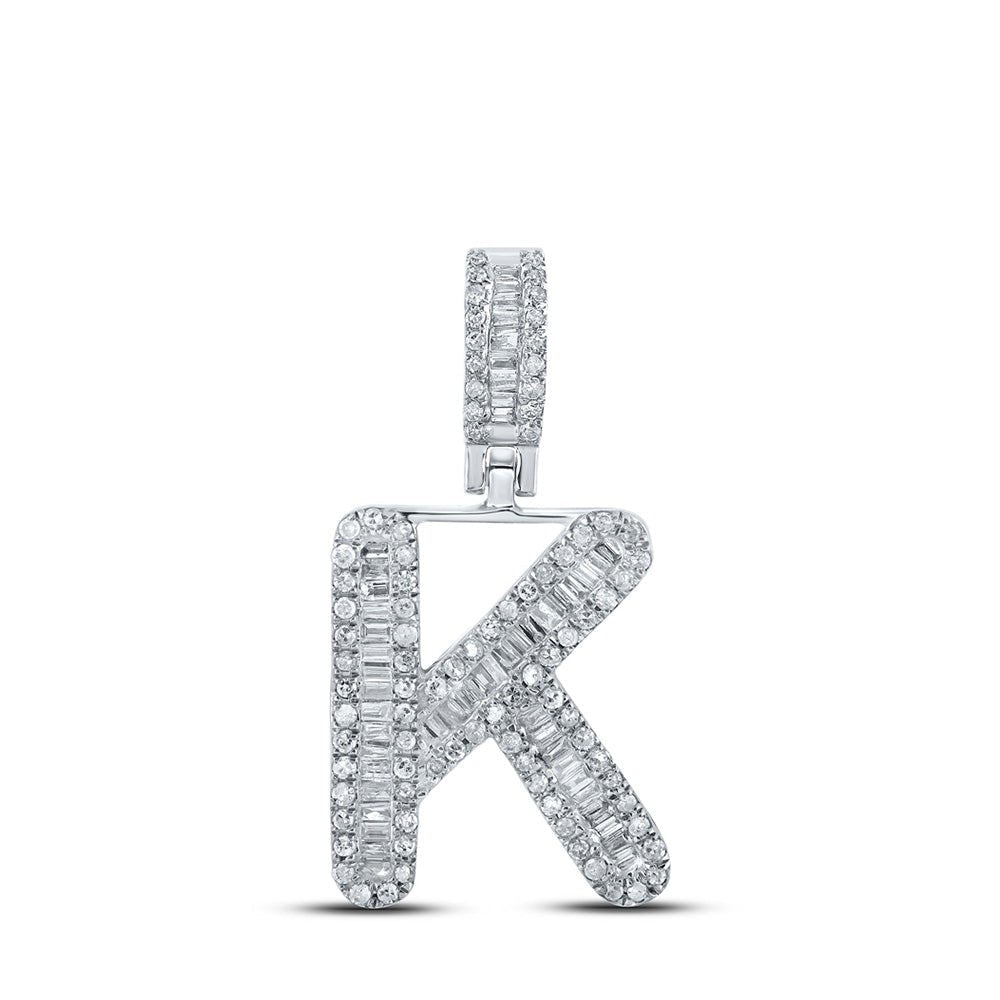 10kt White Gold Baguette Diamond K Initial Pendant - 3/8 Cttw - Splendid Jewellery