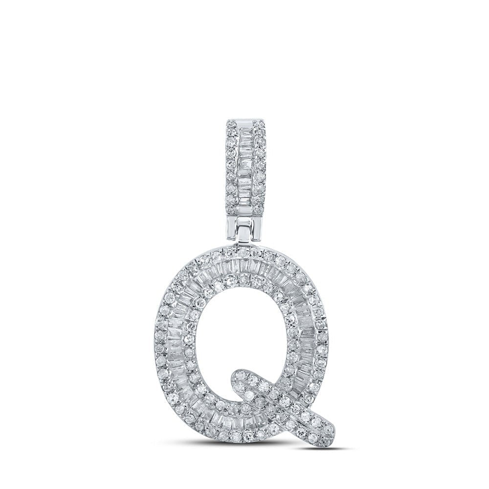 10kt White Gold Baguette Diamond Q Initial Pendant - 1/2 Cttw - Men's Diamond Charm - Splendid Jewellery