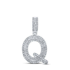 10kt White Gold Baguette Diamond Q Initial Pendant - 1/2 Cttw - Men's Diamond Charm - Splendid Jewellery