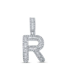 10kt White Gold Baguette Diamond R Initial Pendant - 1/2 Cttw Men's Charm Necklace - Splendid Jewellery