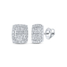 Load image into Gallery viewer, 10kt White Gold Baguette Diamond Rectangle Cluster Earrings - Splendid Jewellery