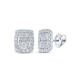 10kt White Gold Baguette Diamond Rectangle Cluster Earrings - Splendid Jewellery