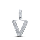 10kt White Gold Baguette Diamond V Initial Charm Pendant for Men - Splendid Jewellery