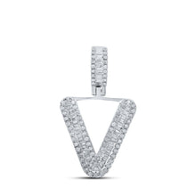 Load image into Gallery viewer, 10kt White Gold Baguette Diamond V Initial Charm Pendant for Men - Splendid Jewellery