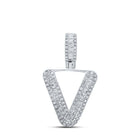 10kt White Gold Baguette Diamond V Initial Charm Pendant for Men - Splendid Jewellery