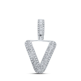 10kt White Gold Baguette Diamond V Initial Charm Pendant for Men - Splendid Jewellery