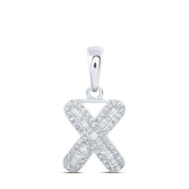 10kt White Gold Baguette Diamond X Initial Pendant - Personalized Elegance at its Finest - Splendid Jewellery