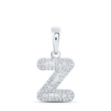 Load image into Gallery viewer, 10kt White Gold Baguette Diamond Z Initial Pendant - Personalized Elegance in Diamonds - Splendid Jewellery