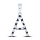 10kt White Gold Blue Sapphire Diamond Initial Pendant Top view from the 10Kt White Gold Womens Round Blue Sapphire Diamond Initial A Letter Pendant 1 5 Cttwpin288610 collection by Splendid Jewellery