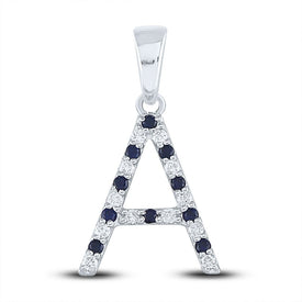 10kt White Gold Blue Sapphire Diamond Initial Pendant Top view from the 10Kt White Gold Womens Round Blue Sapphire Diamond Initial A Letter Pendant 1 5 Cttwpin288610 collection by Splendid Jewellery