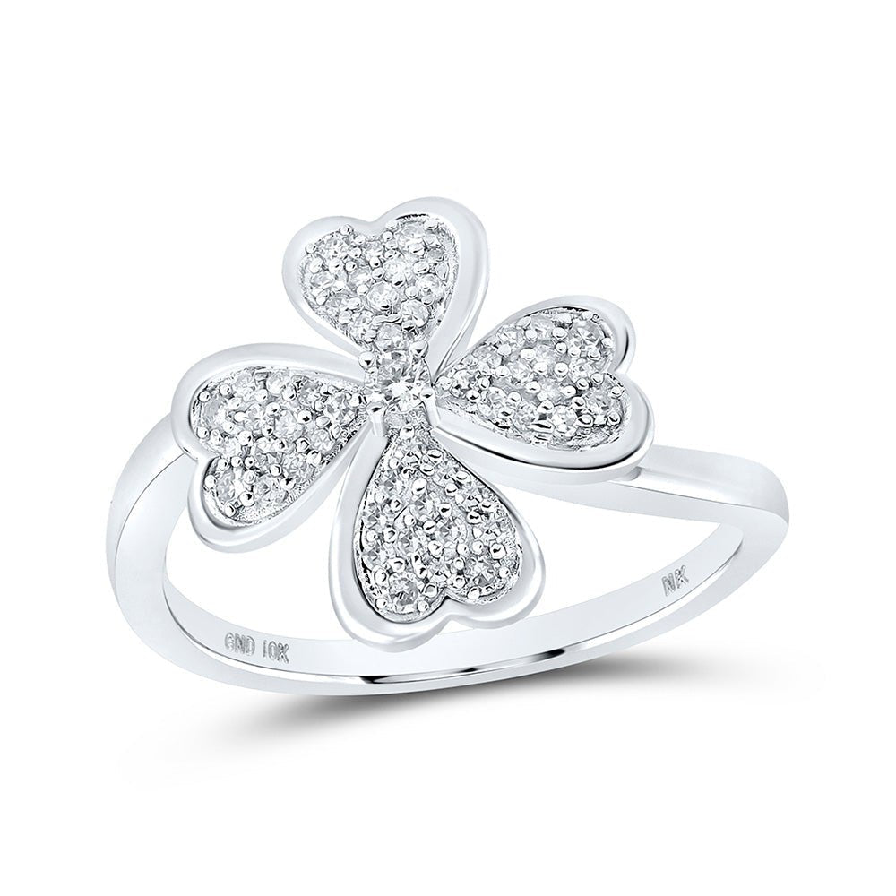 10kt White Gold Clover Heart Diamond Ring - A Captivating Symbol of Love and Luck - Splendid Jewellery