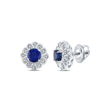 Load image into Gallery viewer, 10kt White Gold Cluster of Lab - Created Blue Sapphire Earrings - A Captivating Display of Elegance - Splendid Jewellery
