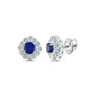 10kt White Gold Cluster of Lab - Created Blue Sapphire Earrings - A Captivating Display of Elegance - Splendid Jewellery