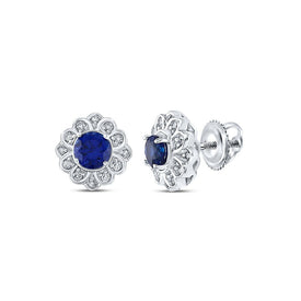 10kt White Gold Cluster of Lab - Created Blue Sapphire Earrings - A Captivating Display of Elegance - Splendid Jewellery