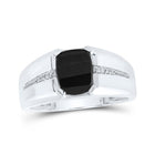 10kt White Gold Cushion Onyx Diamond Band Ring for Men - 2 Cttw | Splendid Jewellery - Splendid Jewellery