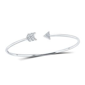 10kt White Gold Diamond Arrow Bangle Bracelet - Elegant and Timeless Sparkle - Splendid Jewellery