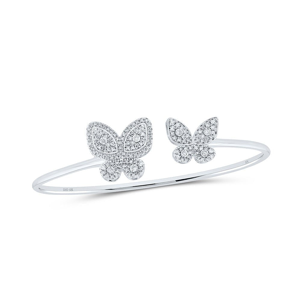 10kt White Gold Diamond Butterfly Bangle Bracelet - Exquisite Flutter - Splendid Jewellery
