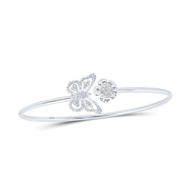 10kt White Gold Diamond Butterfly Flower Bangle Bracelet - Exquisite Elegance - Splendid Jewellery