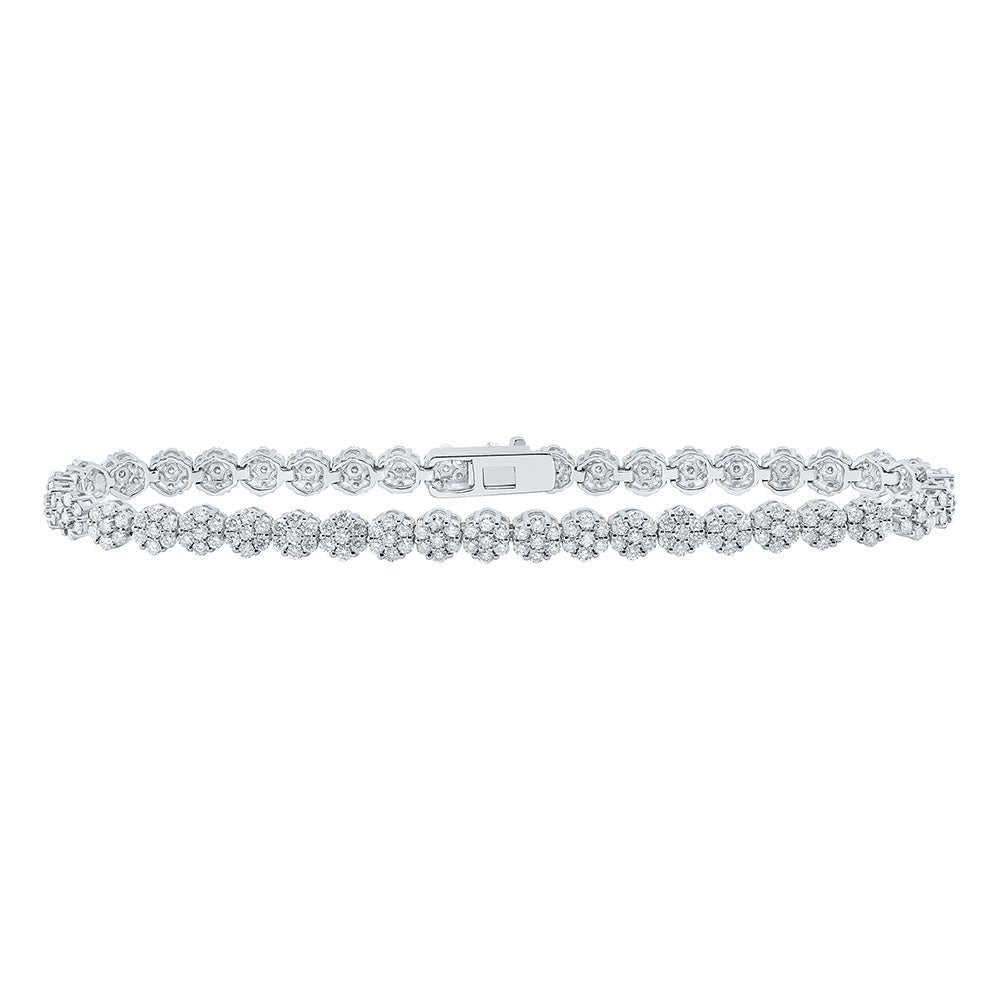 10kt White Gold Diamond Cluster Link Fashion Bracelet - Stunning Brilliance - Splendid Jewellery