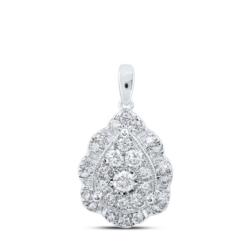 10kt White Gold Diamond Cluster Teardrop Pendant - A Mesmerizing Display of Elegance and Brilliance - Splendid Jewellery
