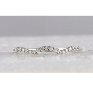 10kt White Gold Diamond Contoured Stackable Band Ring with Round Accents - Splendid Jewellery