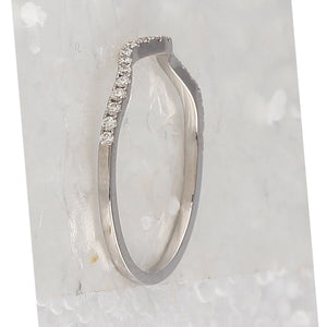 10kt White Gold Diamond Contoured Stackable Band Ring with Round Accents - Splendid Jewellery