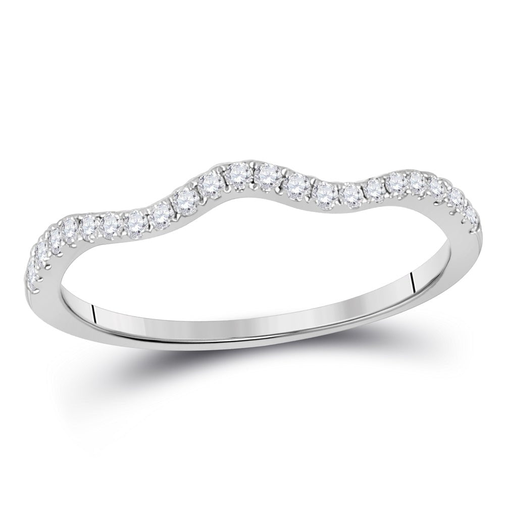 10kt White Gold Diamond Contoured Stackable Band Ring with Round Accents - Splendid Jewellery