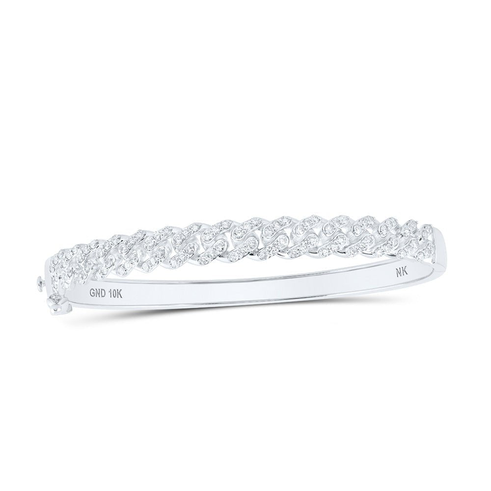 10kt White Gold Diamond Cuban Link Cuff Bangle Bracelet - Exquisite Brilliance - Splendid Jewellery