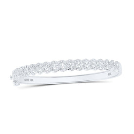 10kt White Gold Diamond Cuban Link Cuff Bangle Bracelet - Exquisite Brilliance - Splendid Jewellery