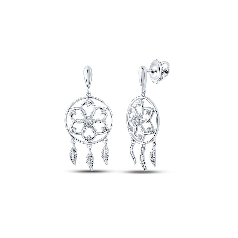 10kt White Gold Diamond Dream Catcher Dangle Earrings - Splendid Jewellery