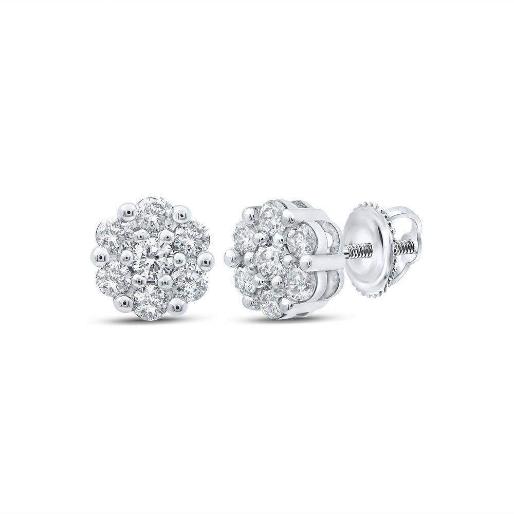 10kt White Gold Diamond Floral Cluster Earrings - A Dazzling Blossom of Brilliance - Splendid Jewellery