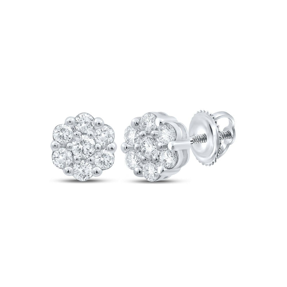 10kt White Gold Diamond Floral Cluster Earrings - Mesmerizing Brilliance - Splendid Jewellery