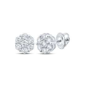 10kt White Gold Diamond Floral Cluster Earrings - Mesmerizing Brilliance - Splendid Jewellery