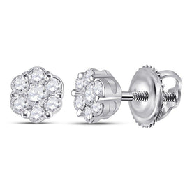 10kt White Gold Diamond Flower Cluster Earrings - A Mesmerizing Blossom of Brilliance - Splendid Jewellery