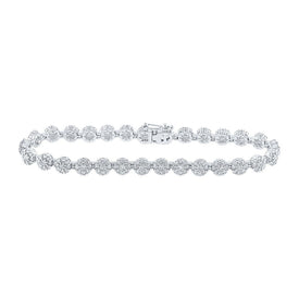 10kt White Gold Diamond Flower Cluster Link Bracelet - 3 - 7/8 Cttw - Splendid Jewellery