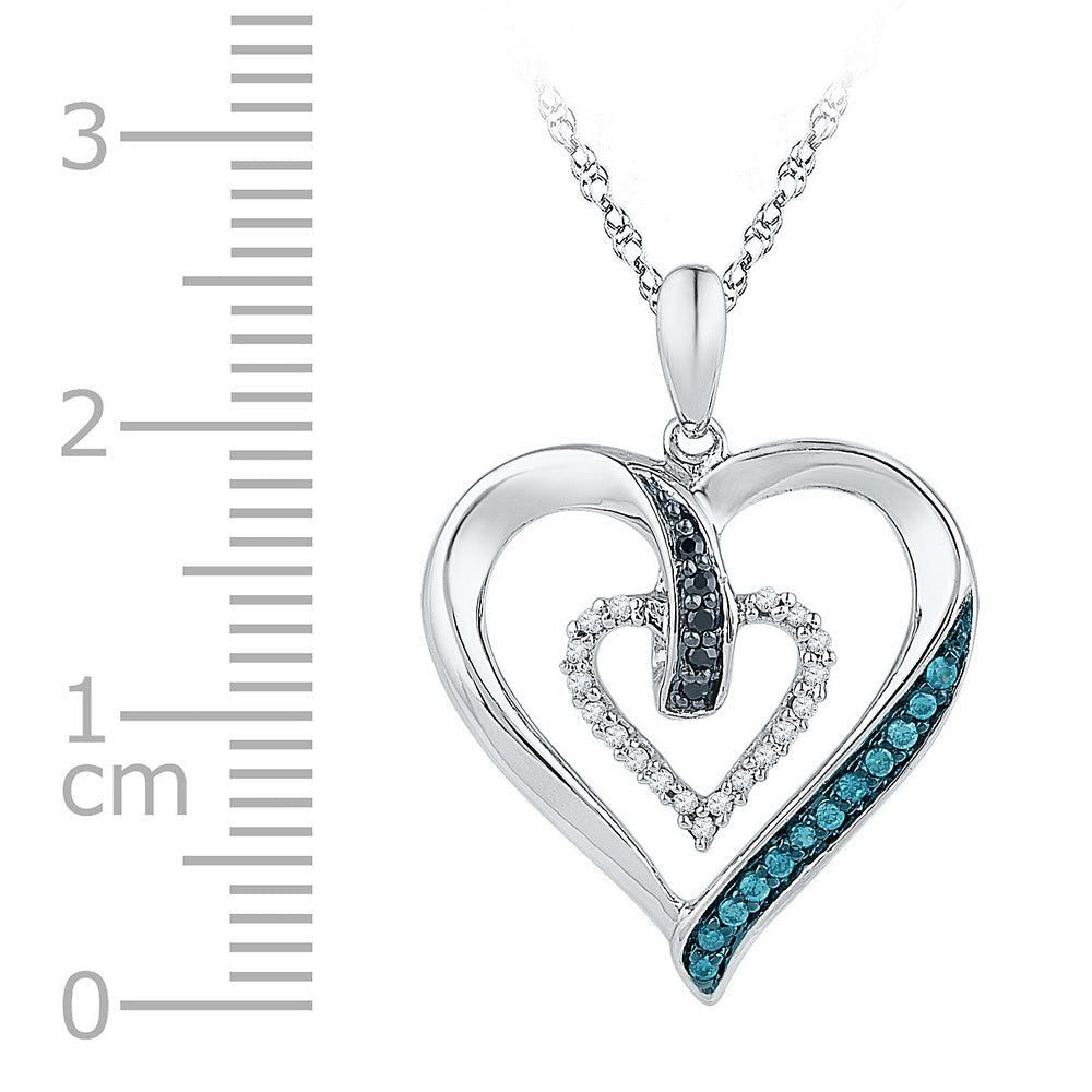 10kt White Gold Diamond Heart & Love Symbol Pendant with Enhanced Black and Blue Diamonds - Splendid Elegance - Splendid Jewellery