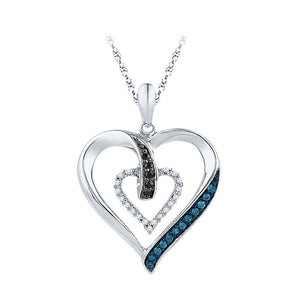 10kt White Gold Diamond Heart & Love Symbol Pendant with Enhanced Black and Blue Diamonds - Splendid Elegance - Splendid Jewellery