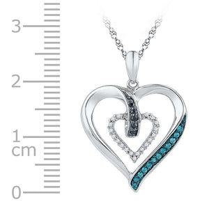 10kt White Gold Diamond Heart & Love Symbol Pendant with Enhanced Black and Blue Diamonds - Splendid Elegance - Splendid Jewellery