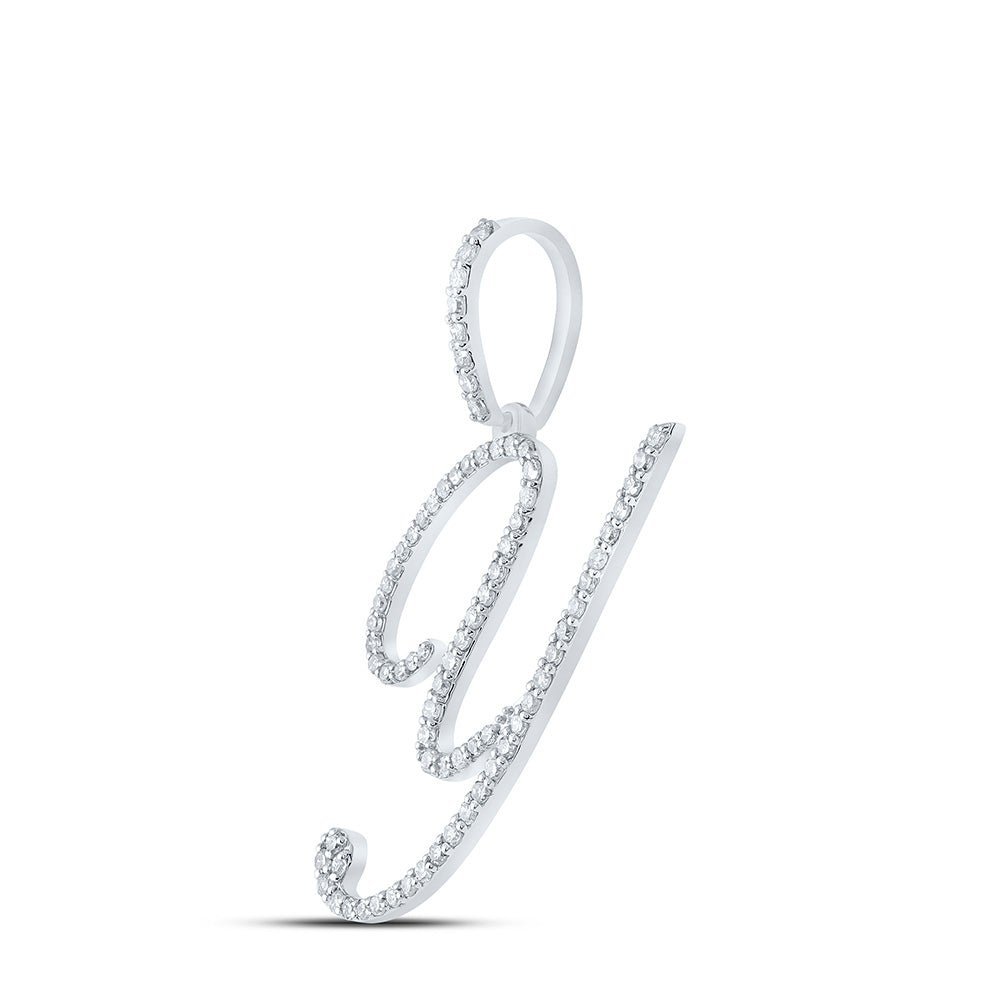 10kt White Gold Diamond Initial Pendant | Radiant Round Diamond Y Letter Pendant 1/2 Cttw | Splendid Jewellery - Splendid Jewellery