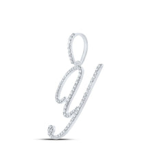 Load image into Gallery viewer, 10kt White Gold Diamond Initial Pendant | Radiant Round Diamond Y Letter Pendant 1/2 Cttw | Splendid Jewellery - Splendid Jewellery