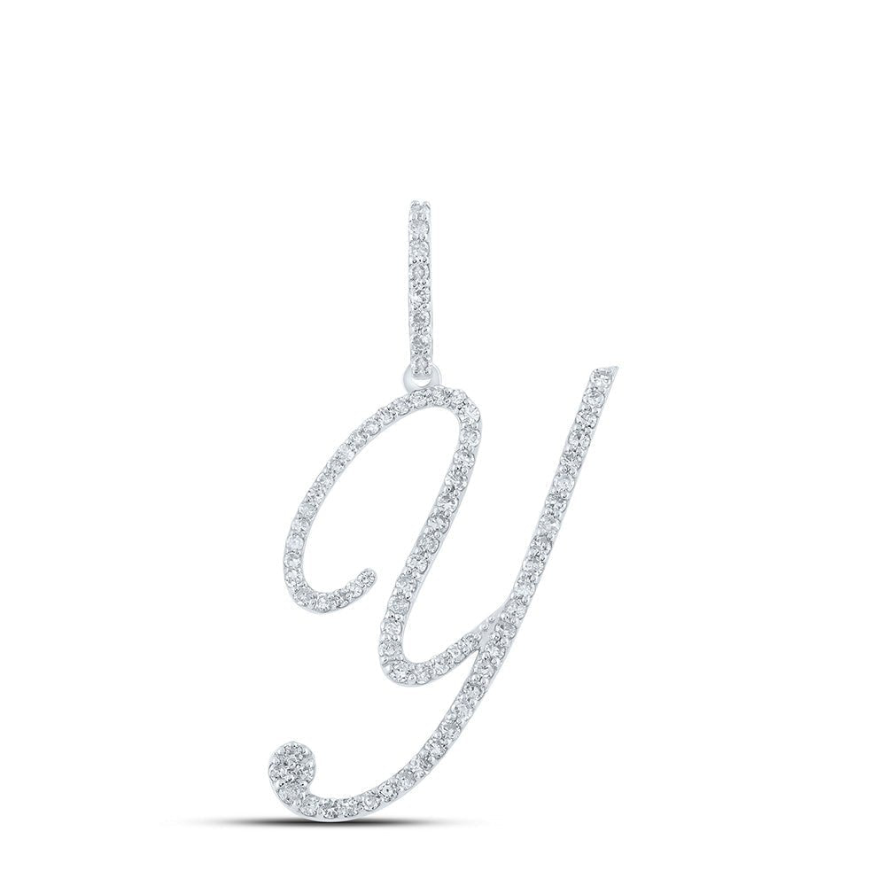 10kt White Gold Diamond Initial Pendant | Radiant Round Diamond Y Letter Pendant 1/2 Cttw | Splendid Jewellery - Splendid Jewellery